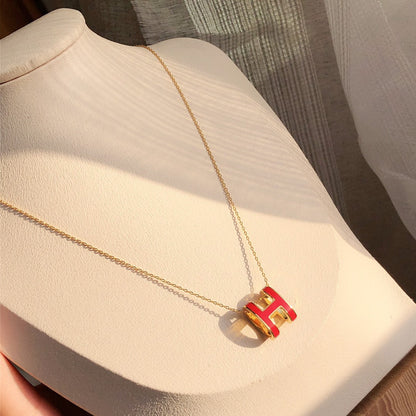 [⭐Sparkve]HM CLIC RED ENAMEL GOLD NECKLACE