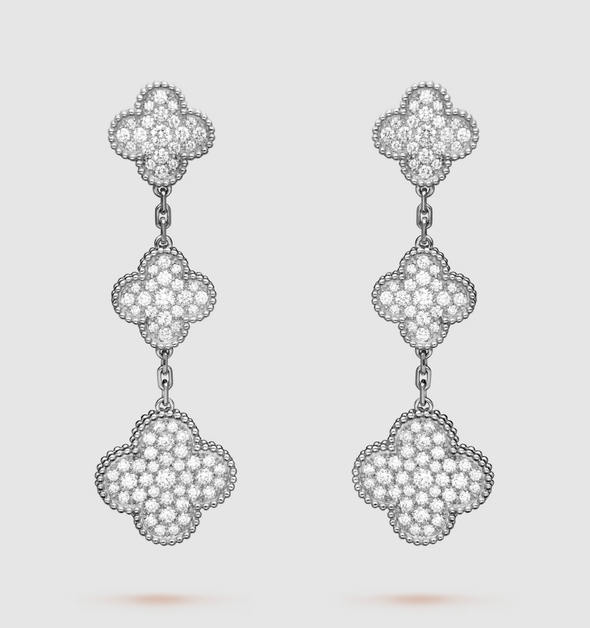 [⭐Sparkve]CLOVER 3 MOTIF DIAMOND SILVER DROP EARRINGS