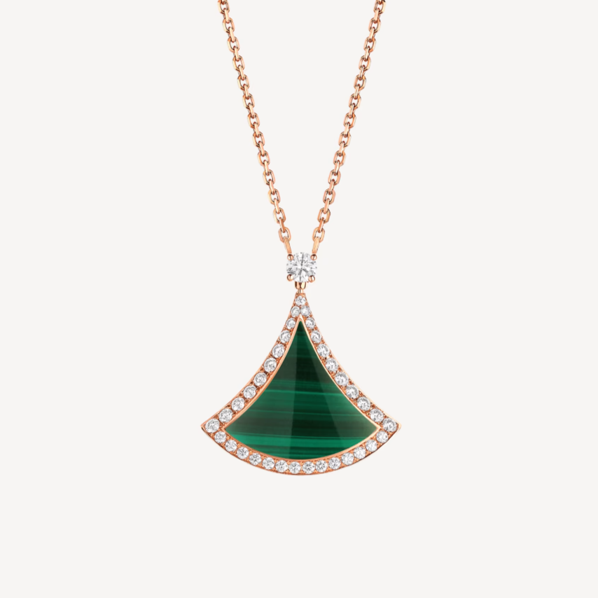 [⭐Sparkve]DREAM MALACHITE DIAMOND PAVED PINK GOLD NECKLACE