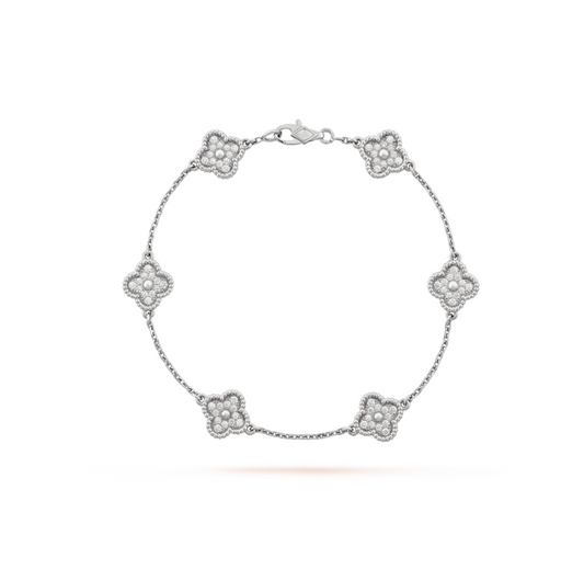 [⭐Sparkve]CLOVER 6 MOTIF SILVER DIAMOND BRACELET