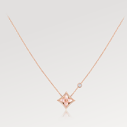 [⭐Sparkve]STAR PINK MOP 1 DIAMOND PINK GOLD NECKLACE