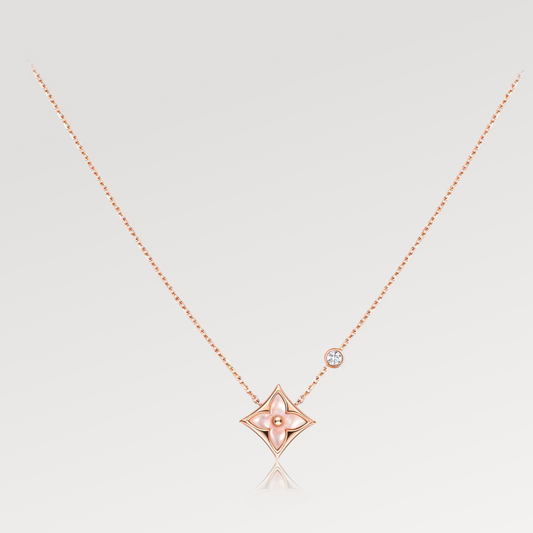 [⭐Sparkve]STAR PINK MOP 1 DIAMOND PINK GOLD NECKLACE