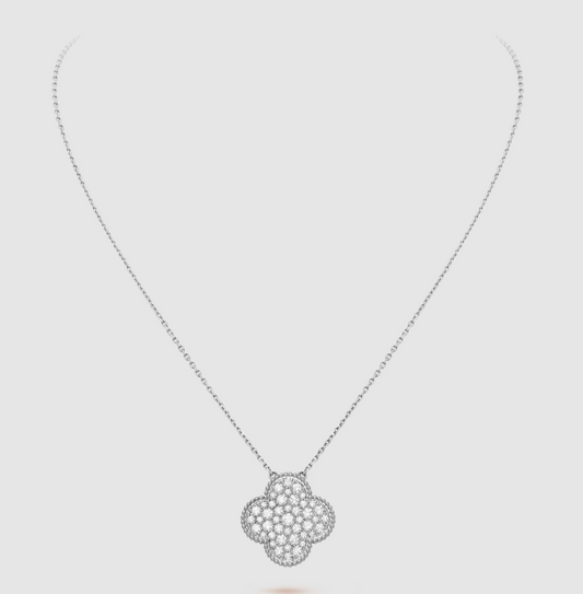 [⭐Sparkve]CLOVER 25MM LARGE PENDANT DIAMOND PAVED SILVER NECKLACE