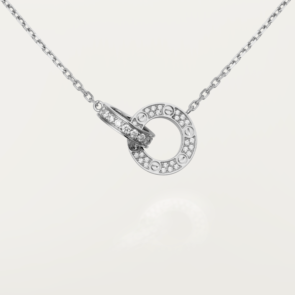 [⭐Sparkve]LOVE 7.6MM NECKLACE ROSE GOLD AND SILVER  FULL DIAMOND