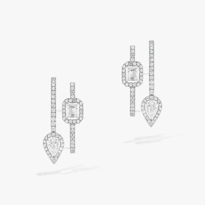 [⭐Sparkve]CREOLES MY TWIN 2 RANGS SILVER DIAMOND EARRINGS