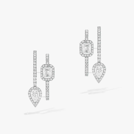 [⭐Sparkve]CREOLES MY TWIN 2 RANGS SILVER DIAMOND EARRINGS