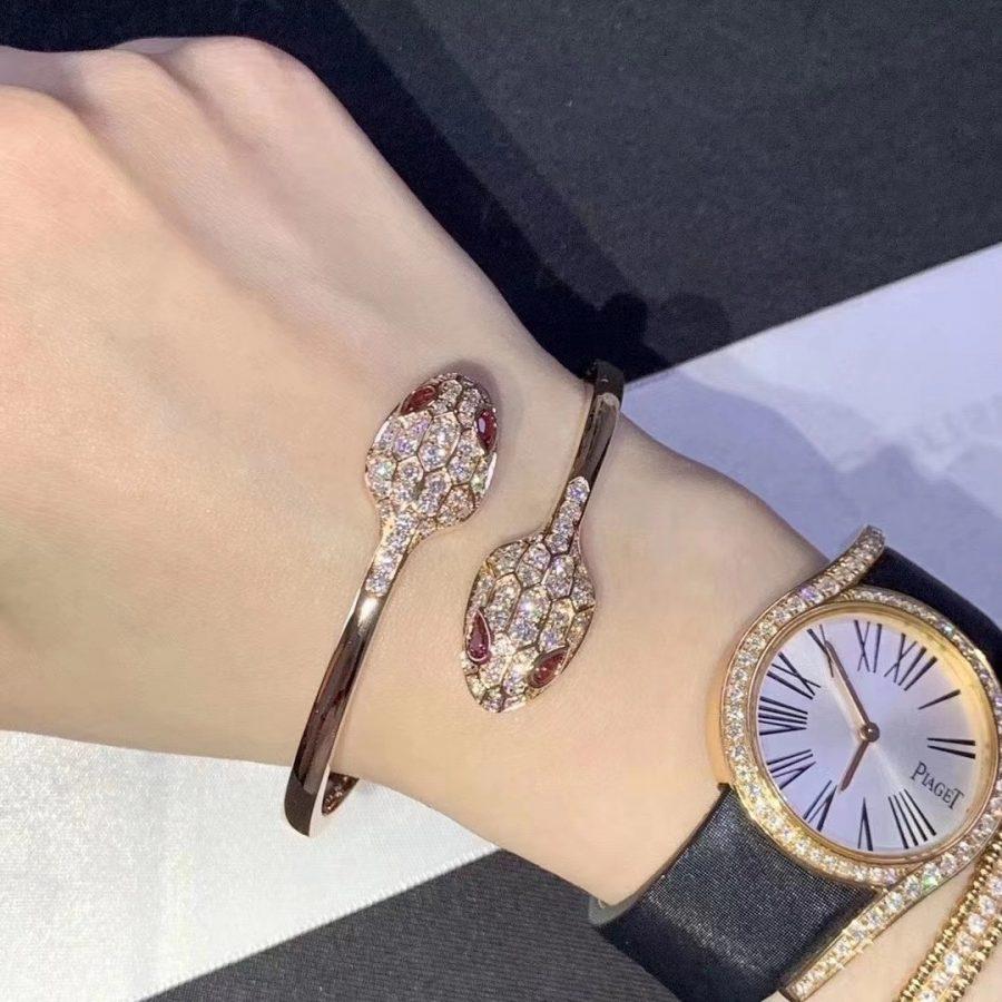 [⭐Sparkve]SERPENTI BRACELET PINK GOLD DIAMOND DOUBLE SNAKE