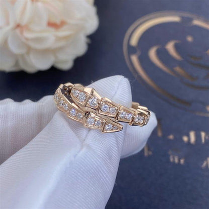 [⭐Sparkve]SERPENTI RING PINK GOLD DIAMOND PAVED 4MM