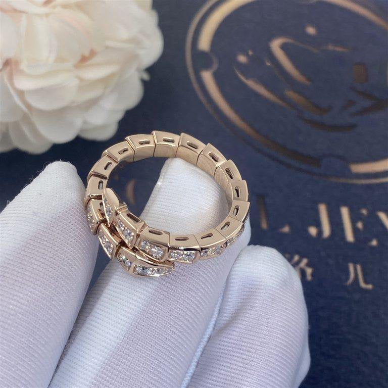 [⭐Sparkve]SERPENTI RING PINK GOLD DIAMOND PAVED 4MM