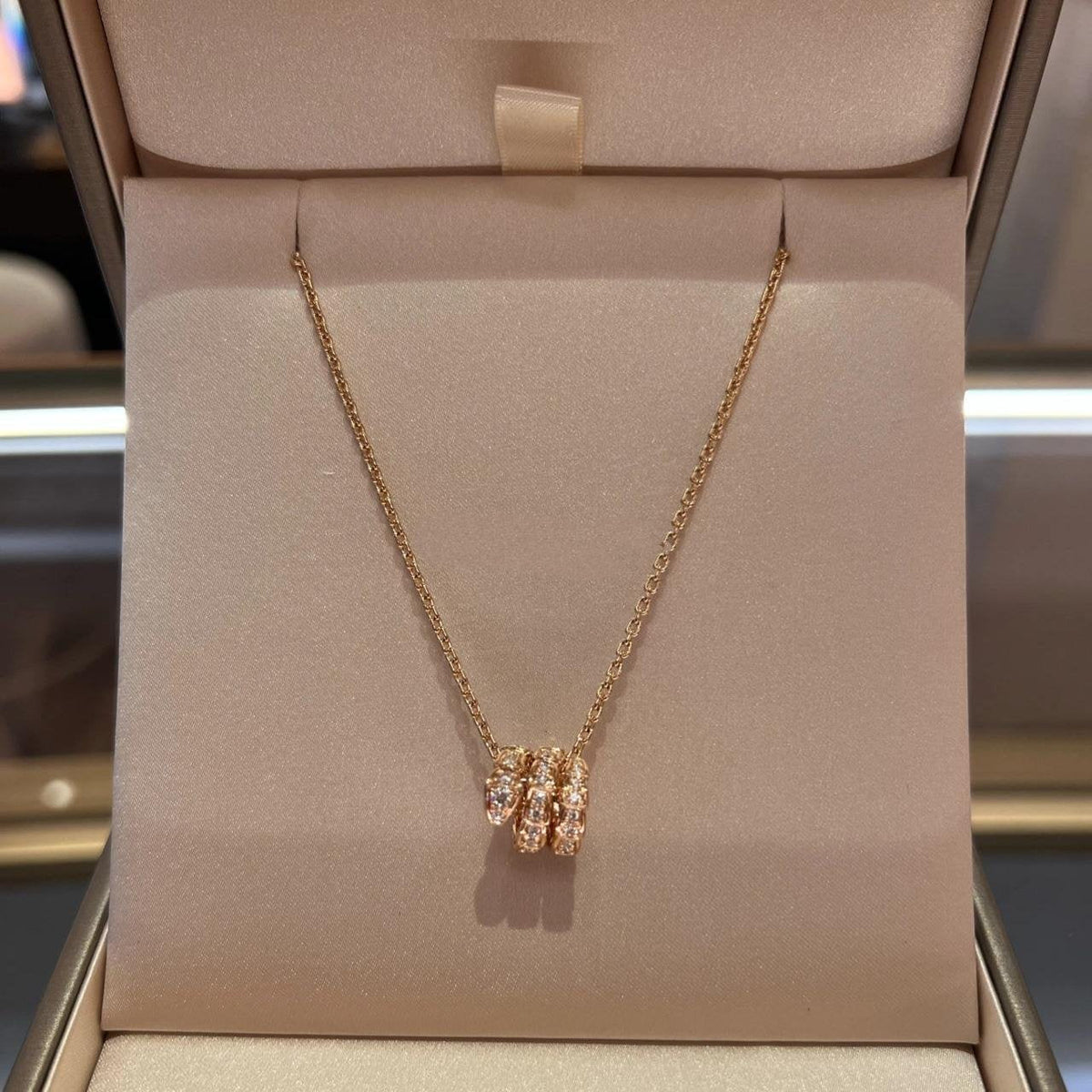 [⭐Sparkve]SERPENTI PINK GOLD NECKLACE DOUBLE RING DIAMOND