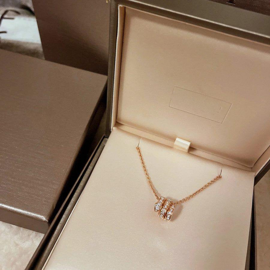 [⭐Sparkve]SERPENTI PINK GOLD NECKLACE DOUBLE RING DIAMOND
