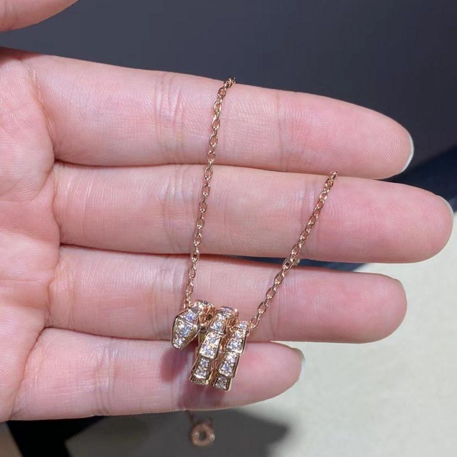 [⭐Sparkve]SERPENTI PINK GOLD NECKLACE DOUBLE RING DIAMOND