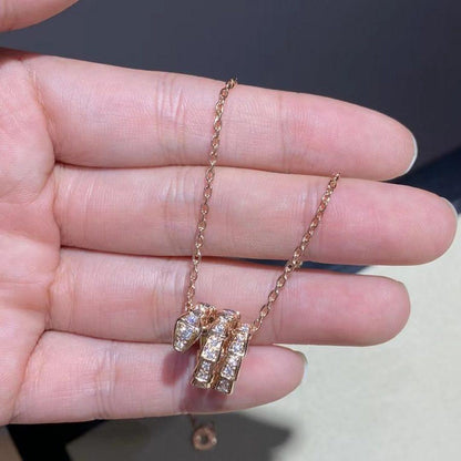 [⭐Sparkve]SERPENTI PINK GOLD NECKLACE DOUBLE RING DIAMOND