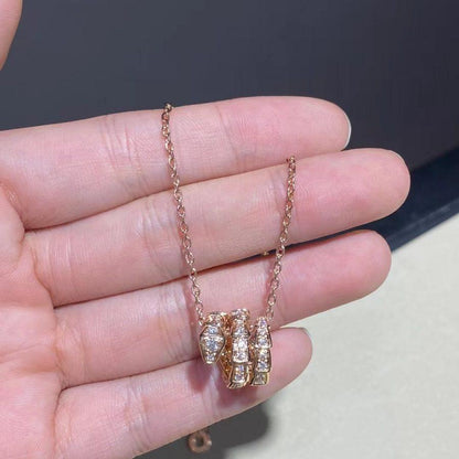 [⭐Sparkve]SERPENTI PINK GOLD NECKLACE DOUBLE RING DIAMOND
