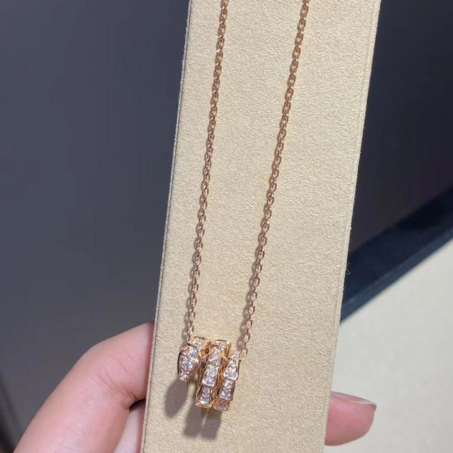 [⭐Sparkve]SERPENTI PINK GOLD NECKLACE DOUBLE RING DIAMOND