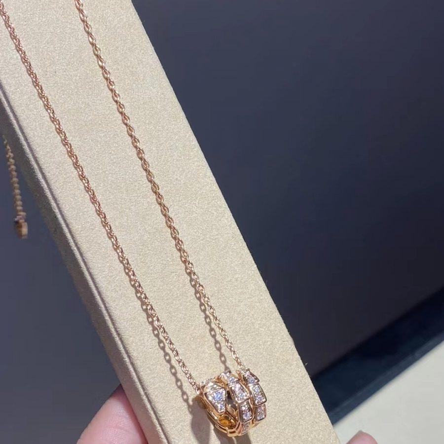 [⭐Sparkve]SERPENTI PINK GOLD NECKLACE DOUBLE RING DIAMOND