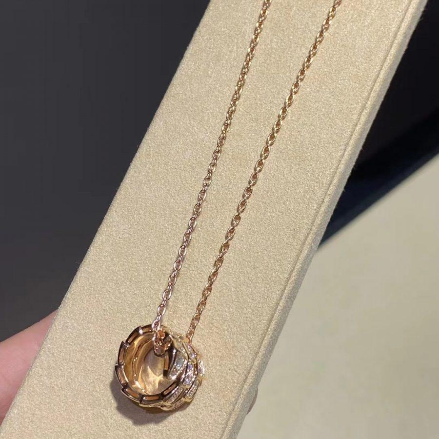[⭐Sparkve]SERPENTI PINK GOLD NECKLACE DOUBLE RING DIAMOND