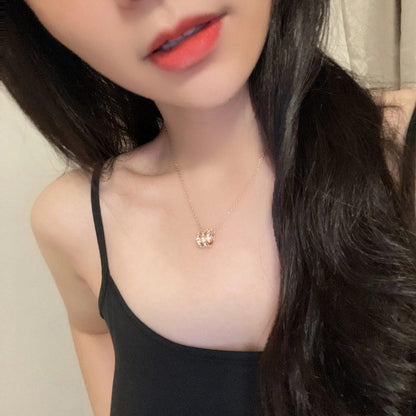 [⭐Sparkve]SERPENTI PINK GOLD NECKLACE DOUBLE RING DIAMOND