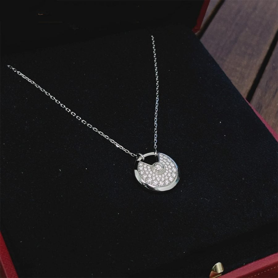 [⭐Sparkve]AMULETTE SILVER FULL DIAMOND NECKLACE