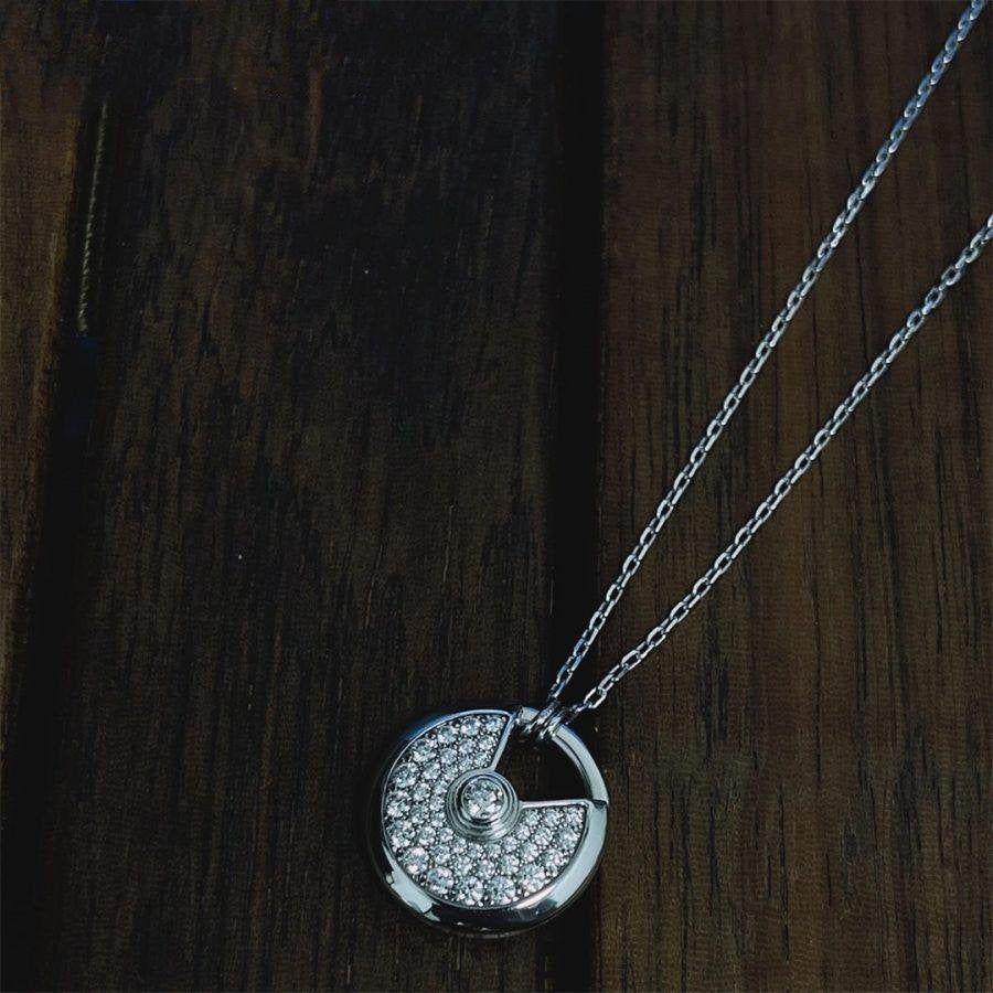 [⭐Sparkve]AMULETTE SILVER FULL DIAMOND NECKLACE