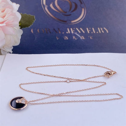 [⭐Sparkve]AMULETTE ROSE GOLD ONYX NECKLACE