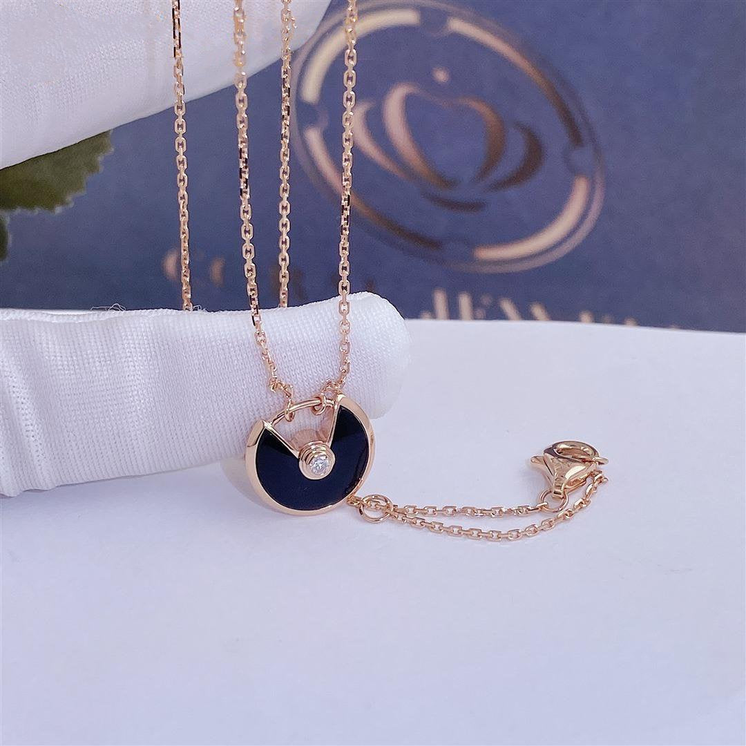 [⭐Sparkve]AMULETTE ROSE GOLD ONYX NECKLACE