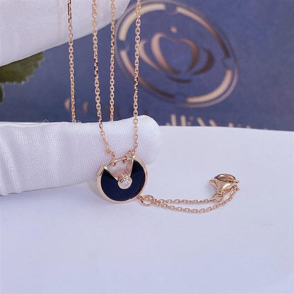 [⭐Sparkve]AMULETTE ROSE GOLD ONYX NECKLACE