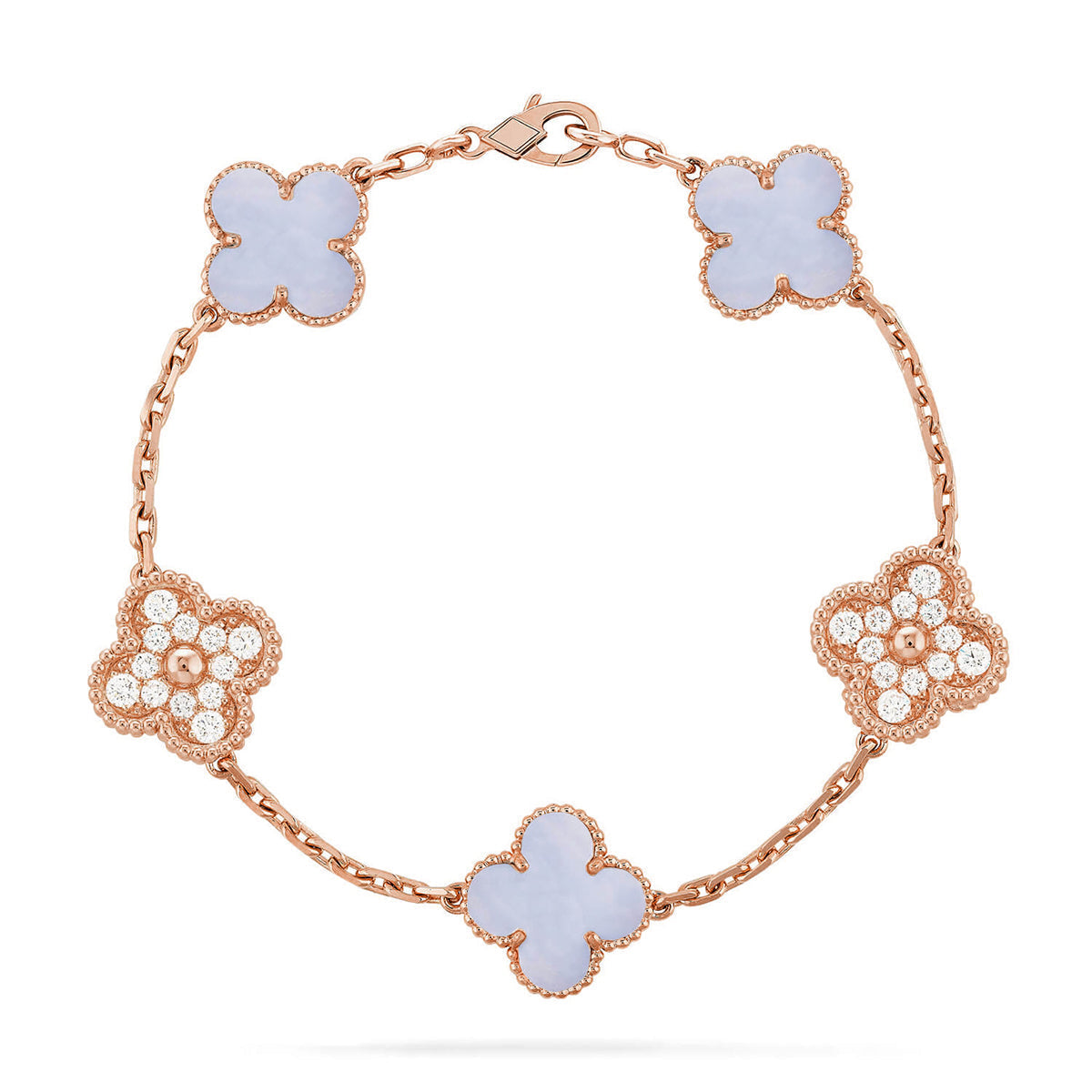 [⭐Sparkve] CLOVER 5 MOTIF PURPLE CHALCEDONY BRACELET COLLECTION