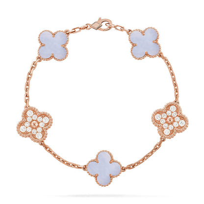 [⭐Sparkve] CLOVER 5 MOTIF PURPLE CHALCEDONY BRACELET COLLECTION