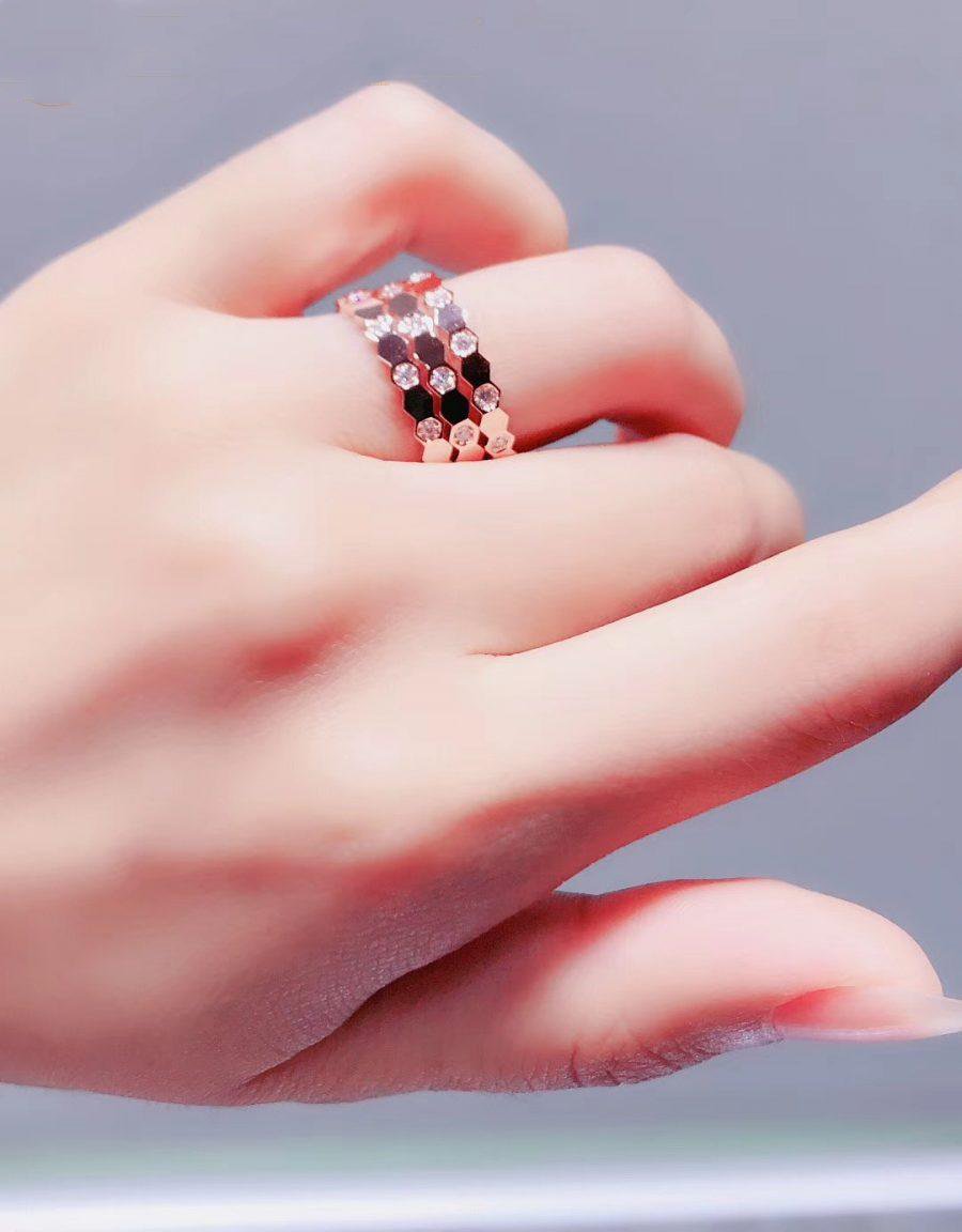 [⭐Sparkve]BEE LOVE RING PINK GOLD DIAMOND