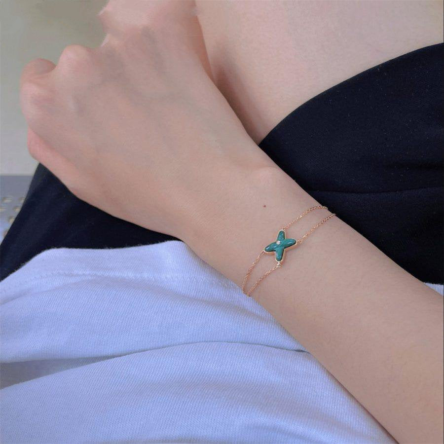[⭐Sparkve]JEUX BRACELET MALACHITE PINK GOLD 1 DIAMOND