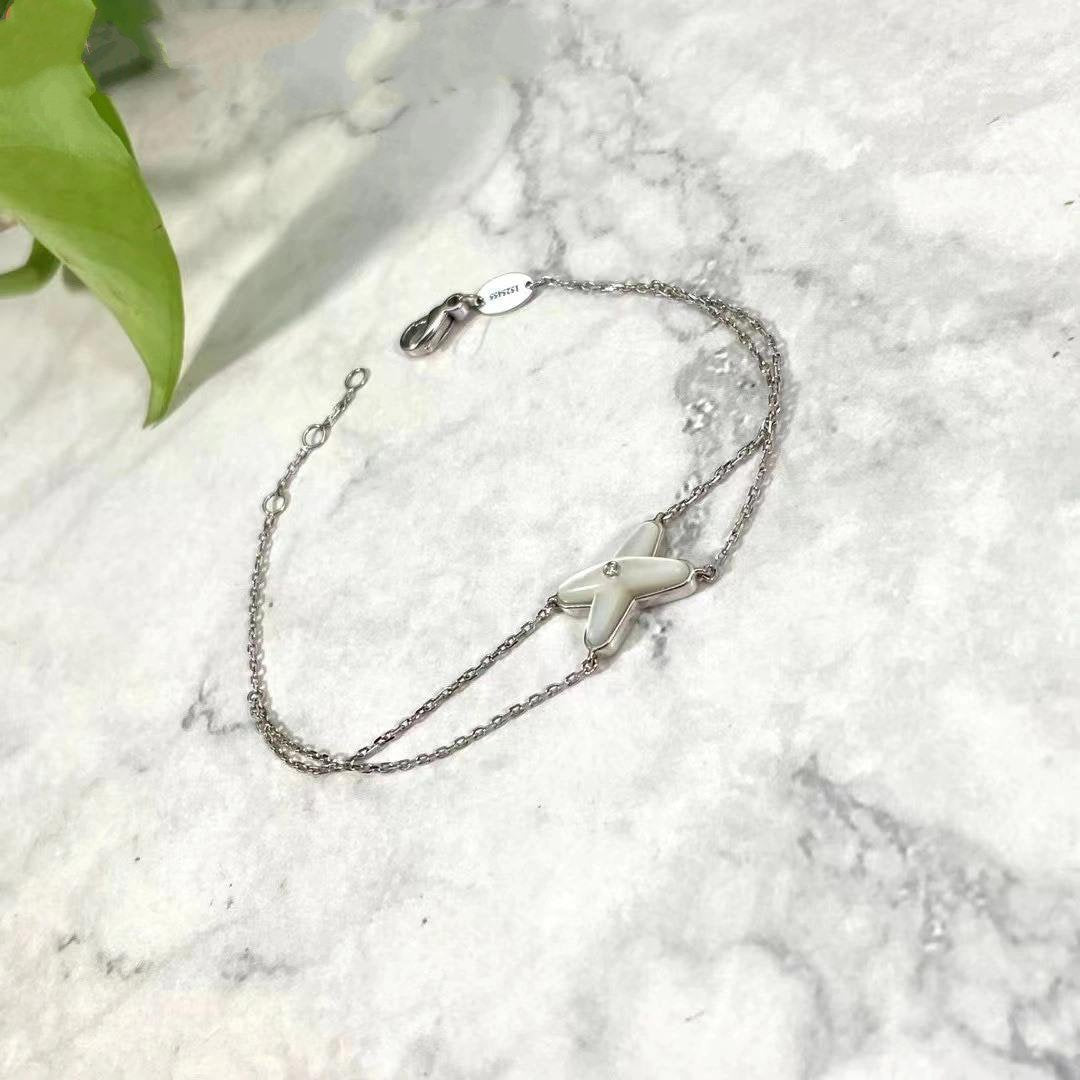 [⭐Sparkve]JEUX BRACELET WHITE MOP SILVER 1 DIAMOND