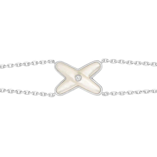[⭐Sparkve]JEUX BRACELET WHITE MOP SILVER 1 DIAMOND