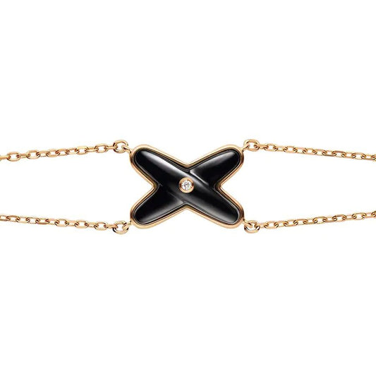 [⭐Sparkve]JEUX BRACELET ONYX PINK GOLD 1 DIAMOND