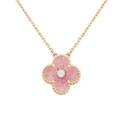 [⭐Sparkve]CLOVER 15MM DIAMOND RHODONITE NECKLACE