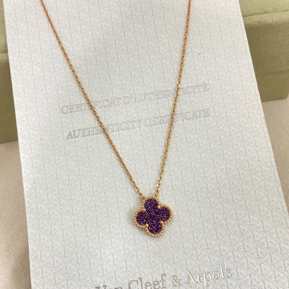 [⭐Sparkve]NEW 15MM PURPLE SAND-GOLD FOUR-LEAF CLOVER NECKLACE