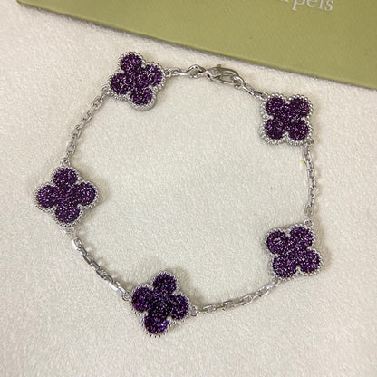 [⭐Sparkve]NEW PURPLE SAND-GOLD FOUR-LEAF CLOVER 5-FLOWER BRACELET