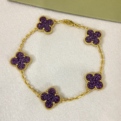 [⭐Sparkve]NEW PURPLE SAND-GOLD FOUR-LEAF CLOVER 5-FLOWER BRACELET