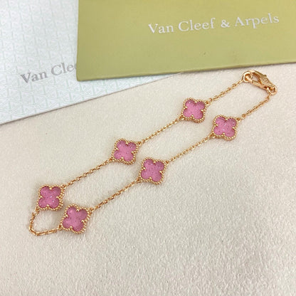 [⭐Sparkve]2026 NEW CLOVER 6 MOTIF BUBBLE PINK ENAMEL BRACELET