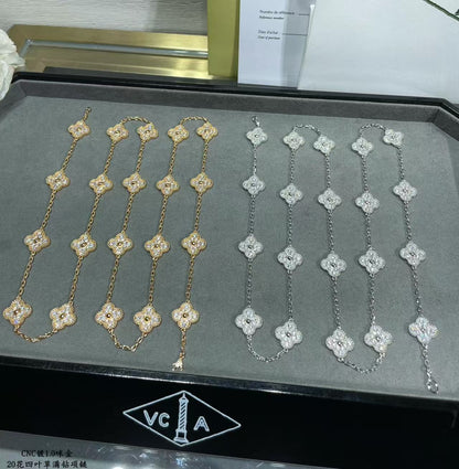 [⭐Sparkve]CLOVER 20 MOTIFS FULL-DIAMOND NECKLACE
