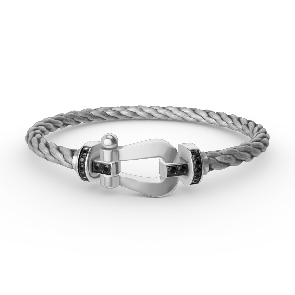 [⭐Sparkve]FORCE LARGE HORSESHOE BLACK DIAMOND BRACELET SILVER