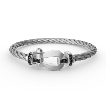 [⭐Sparkve]FORCE LARGE HORSESHOE BLACK DIAMOND BRACELET SILVER