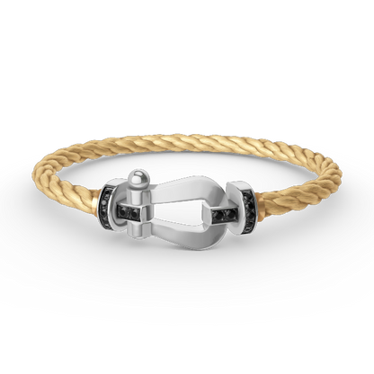 [⭐Sparkve]FORCE LARGE HORSESHOE BLACK DIAMOND BRACELET SILVER