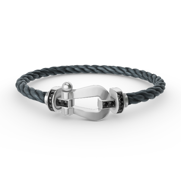 [⭐Sparkve]FORCE LARGE HORSESHOE BLACK DIAMOND BRACELET SILVER