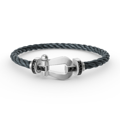 [⭐Sparkve]FORCE LARGE HORSESHOE BLACK DIAMOND BRACELET SILVER