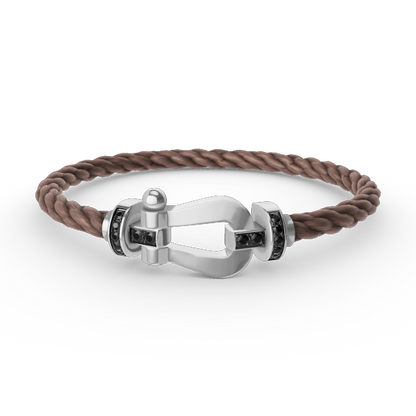 [⭐Sparkve]FORCE LARGE HORSESHOE BLACK DIAMOND BRACELET SILVER