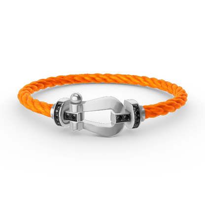 [⭐Sparkve]FORCE LARGE HORSESHOE BLACK DIAMOND BRACELET SILVER