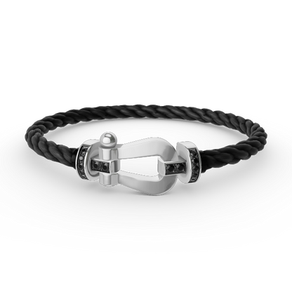 [⭐Sparkve]FORCE LARGE HORSESHOE BLACK DIAMOND BRACELET SILVER