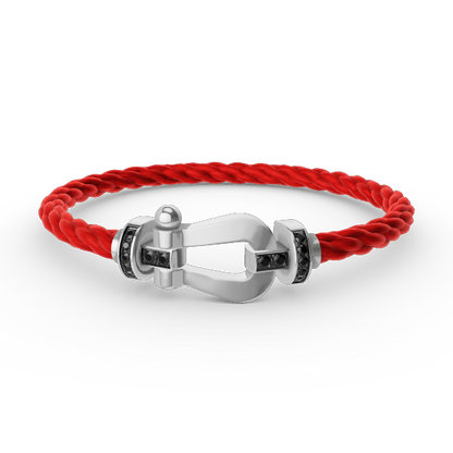[⭐Sparkve]FORCE LARGE HORSESHOE BLACK DIAMOND BRACELET SILVER