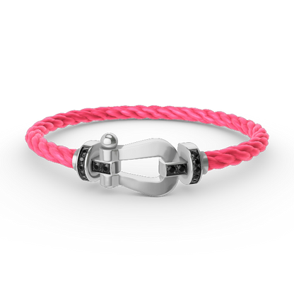 [⭐Sparkve]FORCE LARGE HORSESHOE BLACK DIAMOND BRACELET SILVER